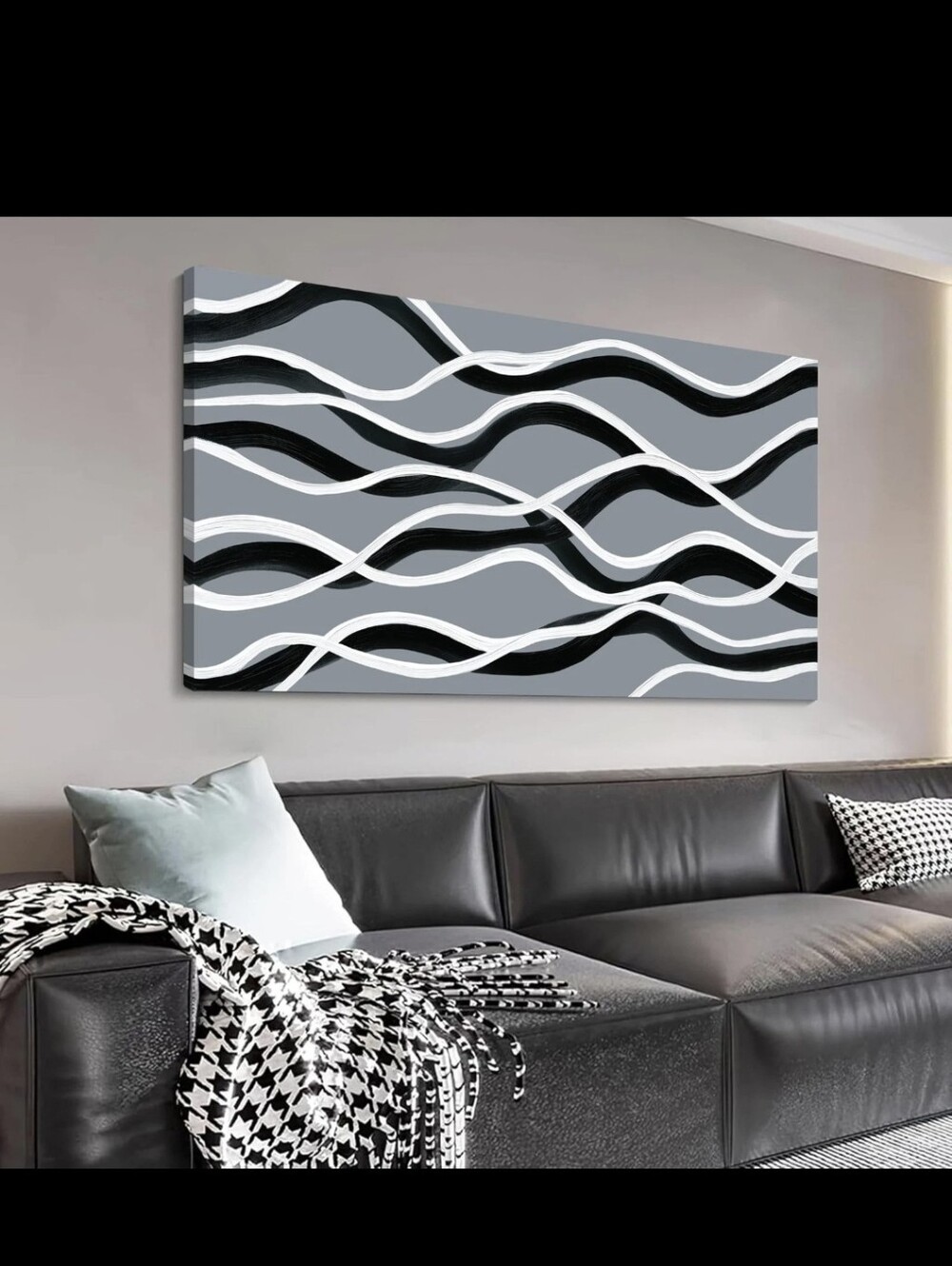 Tarfupth Black and White Abstract Wall Art for Living Room Wave Line Large